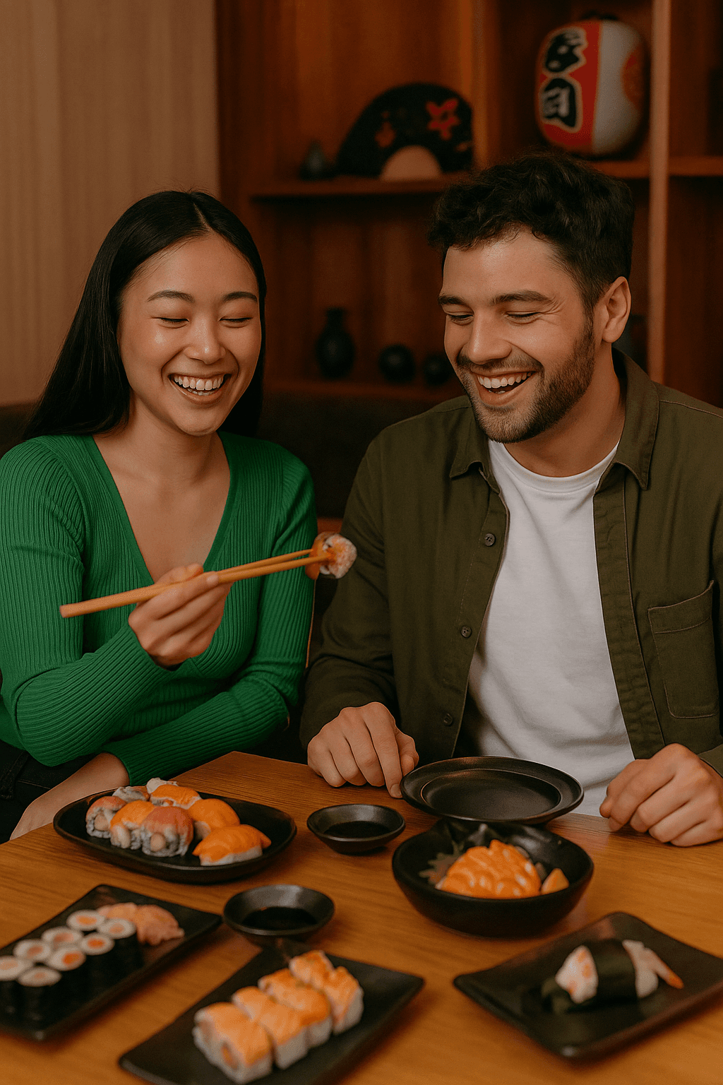 Casal feliz em jantar romântico