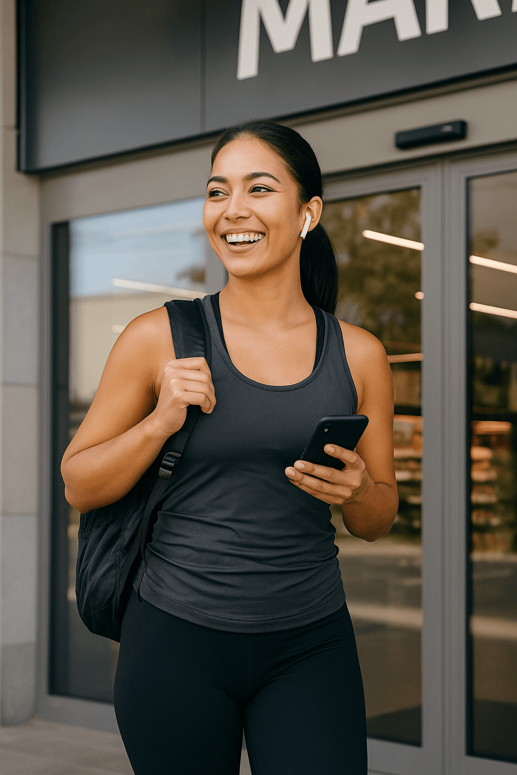 Mulher saindo da academia